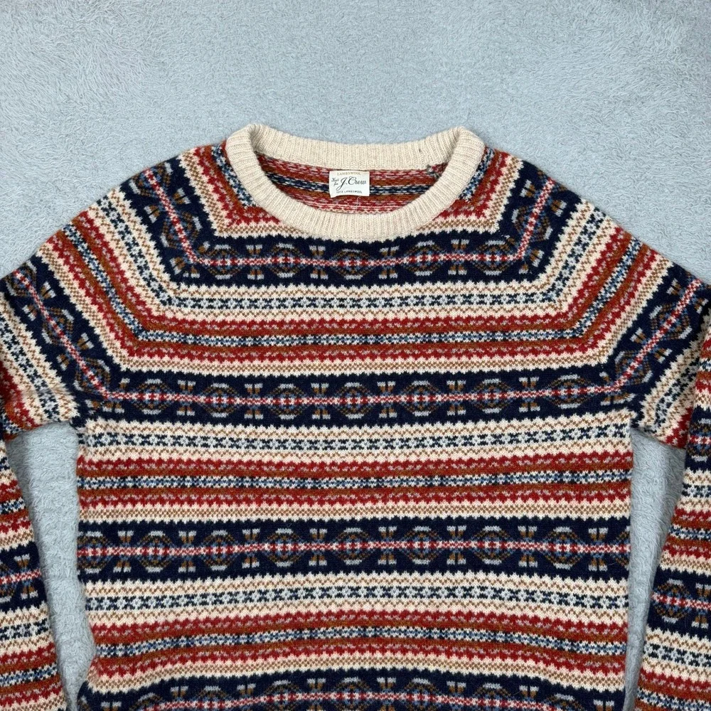 J. Crew Mens 100% Lambswool Fair Isle Crewneck Sweater‎ Multicolor Knit Large